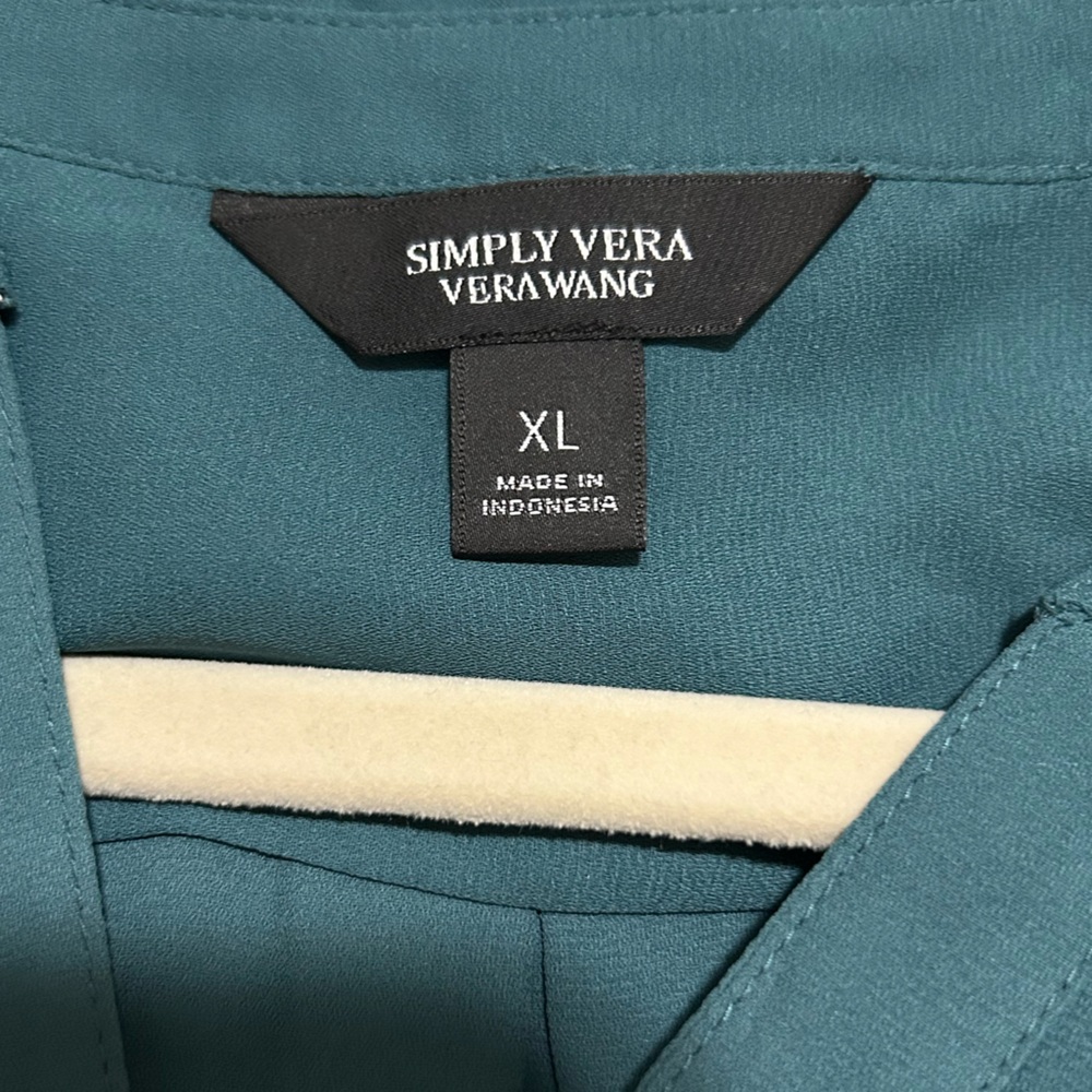 Simply Vera Wang Teal Roll Tab Relaxed Blouse - Picture 10 of 12